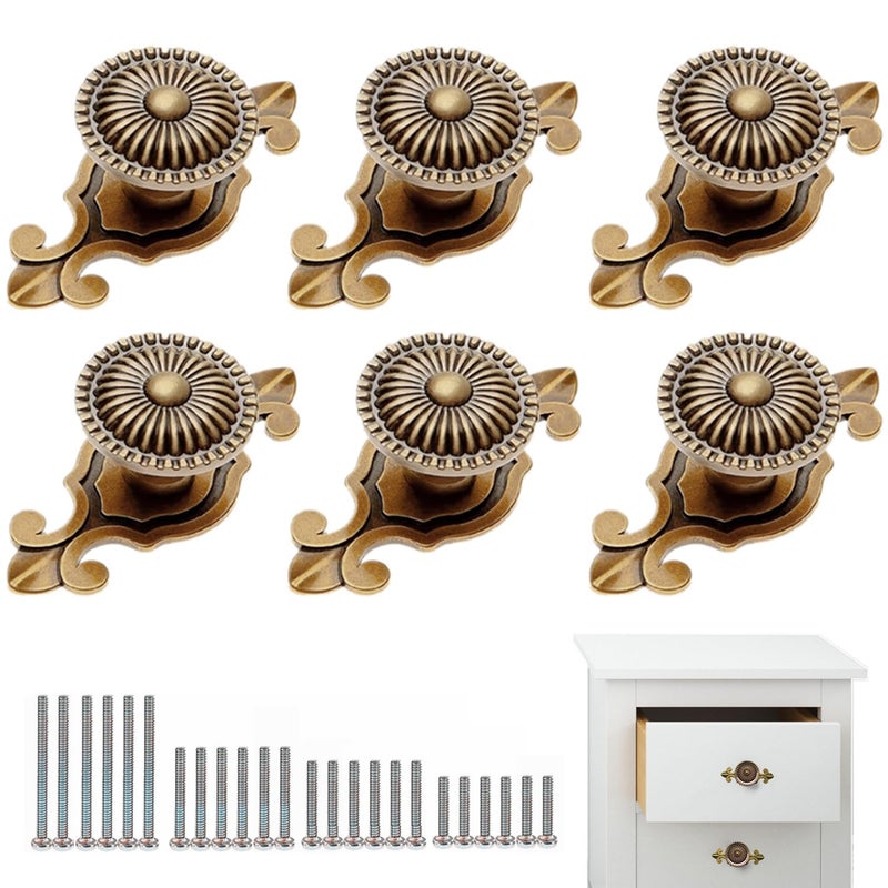 MARSTREE Vintage Style Round Drawer Knobs Dresser Cabinet Cupboard Wardrobe Pull Handles Door Knobs for DIY with Screws, Pack of 6, Golden Antique Brass - Image 1